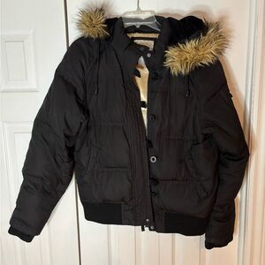 LFL Black Puffer Jacket with Faux Fur Hood
